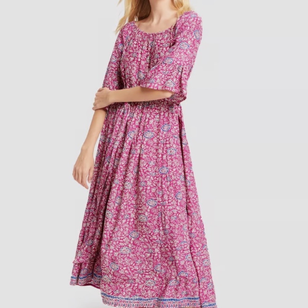 Natalie Martin Mesa Silk Botanical-Print Maxi Dress Small Floral Pink Tie (XS)
